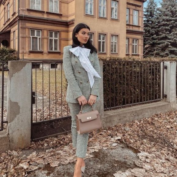 BLOGGER'S FAVE! Zara Tweed Flared Pants White/Green Sz M NWT - Picture 2 of 14